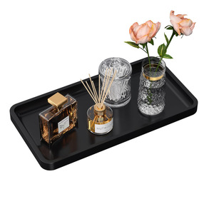 Plateau rectangulaire en bois noir, motif uni, plateau de service pour restaurant, pour thé, fruits, cosmétiques - Product Image 1
