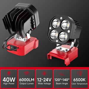 Square <b>LED</b> Work <b>Light</b> Compatible for 18V Battery 40W 6000LM Flashlight 120 Adjustable Low Voltage Lighting High Brightness 6000 - Product Image 4