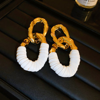 Luxe Style Européen À La Mode Géométrique Dangle Boucles D'oreilles Exagéré Plissé Ovale Alliage Drop Bijoux De Mode Déclaration Accessoire