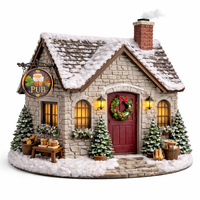 WeiVista Weihnachtsdorf-Kneipenhaus aus Kunstharz mit Beleuchtung, Festliche Taverne-Dekoration für Winter-Tischdekoration