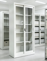 Meuble de rangement en acier pour bureau et garage, armoire de classement, bibliothèque de bureau avec 2 portes coulissantes en verre – Vente directe usine