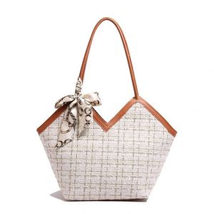 2026 New Arrival Luxury <b>Tweed</b> Women <b>Handbag</b> Vintage Checkered Shoulder Bag Chic Tote Bag for Women with Silk Scarf Daily Commute - Product Image 5