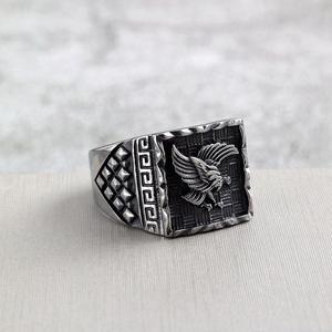 Vintage Stainless Steel Men's <b>Ring</b> Eagle Relief Geometric Pattern Retro Style Gift Jewelry - Product Image 1