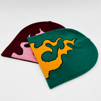 Bonnet en tricot jacquard personnalisé à motif flamme, style Y2K streetwear, unisexe, pour l'hiver, fournisseur en gros OEM, marque privée