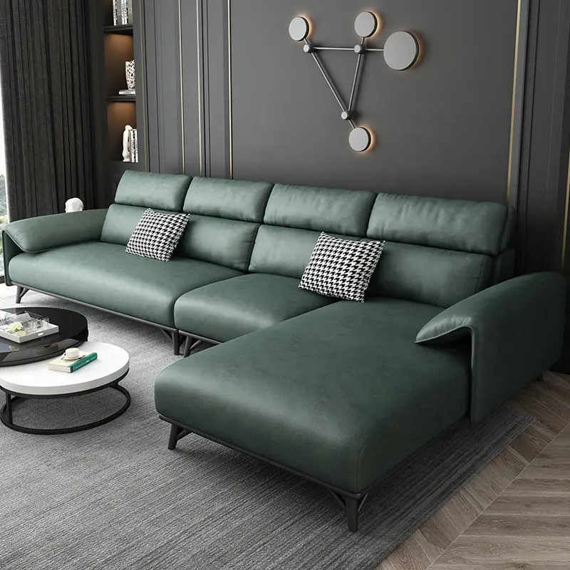 現代的なリビングルームの家具L字型寝椅子ソファソファフェイクレザーモダンセクショナルソファ