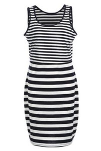 Robe de grossesse et d'allaitement en coton et élasthanne à rayures noires et blanches pour femme - Product Image 3