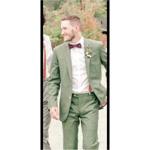 2025 льняные зеленые британские костюмы с двумя пуговицами, мужские костюмы на заказ, 2 шт., повседневные смокини для жениха, облегающие костюмы, пальто для выпускного вечера, блейзеры - Product Image 2