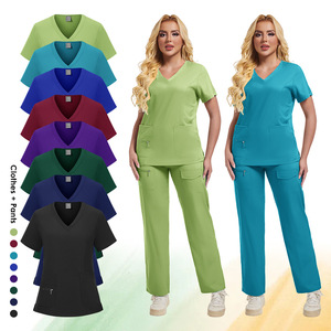 Nouvel ensemble de blouses chirurgicales légères en tissu Dobby polyester pour femmes, <span class=keywords><strong>tenue</strong></span> de bloc opératoire deux pièces à manches courtes pour uniforme - Product Image 1