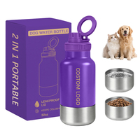 Accessoires pour bouteille d'eau pour chien 2-en-1 en acier inoxydable avec bouteille isotherme à visser et distributeur de nourriture de voyage anti-fuite