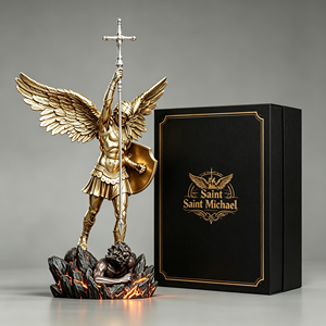 Regalos Empresariales de Alta Gama en Resina, Espada y Escudo de Metal con Base Luminosa de 25 CM (10 Pulgadas), Estatua Católica de San Miguel - Product Image 2