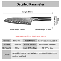 Couteau Santoku de cuisine professionnel KEEMAKE, acier Damas 67 couches avec cœur VG10, couteau de chef japonais avec manche en ABS