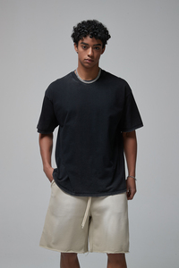 2025 Nouveau produit: 275 grammes de <span class=keywords><strong>couleur</strong></span> inversée, vieilli, bords brossés, T-shirt pour homme lavé, T-shirt rétro tendance - Product Image 6