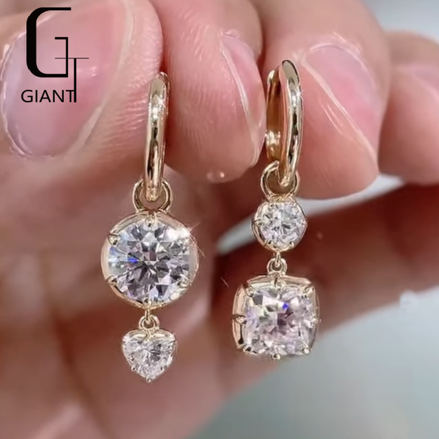 9k/14k/16k/18k Real Gold High End Lab Grown Diamonds Hoop Earrings Women Daily Life Wedding Drop Earrings