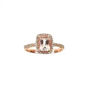 Anel Morganite Genuíno em Ouro Rosa 10K com Diamantes para mulheres | De origem ética, autêntica e organicamente (corte-almofada) sh