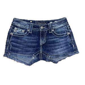 Pantaloncini estivi a <span class=keywords><strong>vita</strong></span> <span class=keywords><strong>bassa</strong></span> estivi <span class=keywords><strong>Jeans</strong></span> attillati da donna ricamati pesanti personalizzati - Product Image 2