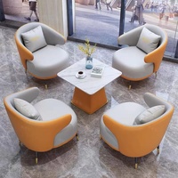Ensemble Canapé Sectionnel en Cuir Simple et Table Basse de Style Nordique pour Bureau, Réception, Salon, Loisirs, Balcon et Bureau Commercial