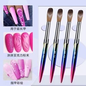 Flat Crystal Nail Art Gel <b>Brush</b> Crimped Ferrule Metal Stem Nylon Bristle Painting Drawing Liner <b>Brush</b> for Acrylic UV Gel - Product Image 4