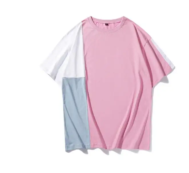 High Quality Fashionable Pure Cotton Patchwork Round Neck Short Sleeve T-shirt
