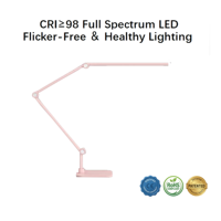 Lampe de bureau LED rose en métal pliable à intensité variable tactile 95 CRI, lumière de lecture pour la protection des yeux, pour l'étude, le bureau, le dessin