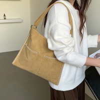 Nouveau Sac à Bandoulière en Daim PU Tendance 2026 pour Femme, Sac Hobo de Luxe en Similicuir avec Détails Cousus, Sac Fourre-tout