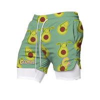 Shorts de sport 2 en 1 pour hommes, imprimé avocat 3D, séchage rapide, double couche, avec poches