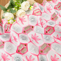 Tissu en dentelle maille 100 % polyester brodé feuilles de palmier fantaisie, tulle nid d'abeille multicolore pour vêtements de filles, robe d'été, DIY