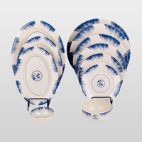 Assiettes en mélamine Art Blue Edge, motif créatif en peinture à l'encre, vaisselle incassable pour les fêtes et le service quotidien des repas