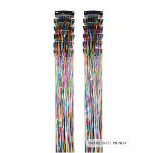 Extensions de cheveux laser colorées à clipser, 20 pouces, lisses, résistantes à la chaleur, style 1, lot de 12 mèches pour concerts - Product Image 1