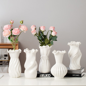 Vase en céramique blanc émaillé minimaliste de qualité supérieure à large ouverture avec fonction hydroponique pour la présentation de fleurs séchées ou fraîches dans le salon - Product Image 1