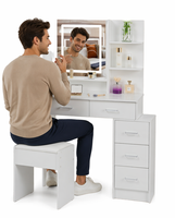Coiffeuse moderne en bois avec miroir réglable et éclairage, tiroirs des deux côtés, idéale pour chambre et appartement