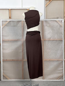 Atasan Crop pita tanpa lengan kasual musim panas rok Maxi panjang rompi Set pakaian 2 potong Rok cocok dan atasan wanita - Product Image 4