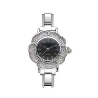 Orologio al Quarzo con Ghiera Floreale Argentata, Bracciale Modulare con Charm Italiano per Donna, Quadrante Sunray in Acciaio Inossidabile, Collegamenti Fai-da-te