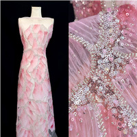 Tissu de robe de mariée de l'industrie lourde avec paillettes perles Jet peinture disque brodé tissu de soirée tube perlé tissu brodé
