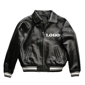 Winter Autumn High Quality OEM US Customized Large Size Natural Eco-friendly French lambskin Sports Men Genuine Leather Jackets