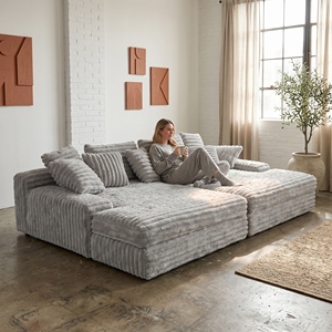 Divano Letto Senza Struttura in Memory Foam ad Alta Densità, Compresso Sottovuoto, in Tessuto Corduroy Quadrato, per Hotel e Soggiorno - Product Image 3