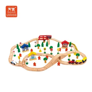 Enfants en bois jouet préscolaire train ensemble jouet jouets éducatifs voie ferrée en bois pour enfants 95 pièces ensemble de train