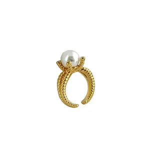 Großhandel Ägyptische Ringe Geschenk 925 Sterling-Silber gestrickt gelb vergoldet Perle offener Ring