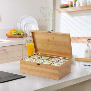 Caja de joyería anticorrosiva Diseño de compartimentos Caja de té de bambú Organizador de almacenamiento Caja de té con cierre de metal - Product Image 1