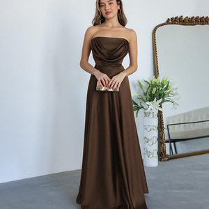 Vestido de Noche Largo Elegante de Satén sin Tirantes, Color Sólido, Espalda Descubierta, Cintura Imperio, Estilo Casual - Product Image 2