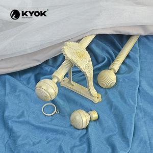 KYOK Decorative <strong>Curtain</strong> Rod - Ornate Fluted <strong>Pole</strong> with <strong>Cream</strong> &amp; Gold Vintage Style - Product Image 1
