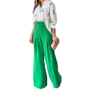 Ensemble chemise décontractée et pantalon taille haute, ensemble deux pièces grande taille, vêtements pour femmes, costume <span class=keywords><strong>vert</strong></span> émeraude - Product Image 5