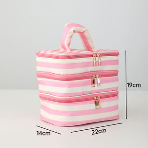 Bolsa <span class=keywords><strong>de</strong></span> Maquillaje <span class=keywords><strong>de</strong></span> Viaje con Cierre y Asa, a Rayas Rosas, Ecológica, Portátil, para Chicas, Venta al Por Mayor - Product Image 6