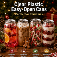 Boîtes de boissons en plastique PET transparentes de Noël avec couvercles à clapet pour café, thé, jus, soda et boissons de fête