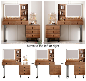 Table de toilette moderne en bois avec miroir et tiroirs, bureau de maquillage de luxe pour chambre à coucher - Product Image 5