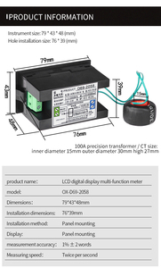 D69-2058 Vôn Kế Ampe Kế Dòng Điện Đồng Hồ Đo Tần Số Năng Lượng Điện Đồng Hồ Kỹ Thuật Số Dạng Bảng - Product Image 4