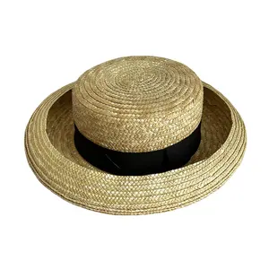 여성 뜨개질 패키지 라피아 모자 리본 여름 넓은 챙 태양 보호 모자 비치 압연 밀짚 모자