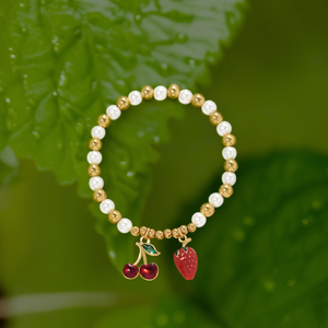Fashion <b>Beaded</b> <b>Bracelet</b> With Cherry And Strawberry Charms Gold Plated Stainless Steel Sustainable Design - Product Image 3
