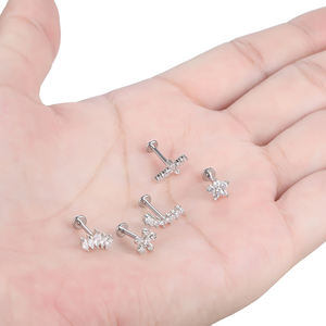 Нержавеющая сталь с внутренней резьбой цветок крест Labret шпильки для губ пирсинг хряща уха шпильки для пирсинга украшения для тела с фианитами - Product Image 3