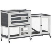 Cage à lapin moderne en bois pour intérieur avec roulettes, plateaux de nettoyage amovibles, rampe connectée, pour hamsters et petits animaux, écologique