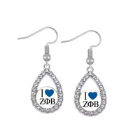 Meilleure Vente Boucles d'oreilles ZPB Zeta Phi Beta Goutte d'eau Strass Lettre Grecque Sororité Accessoire Bijoux DIY Personnalisé Vente en Gros